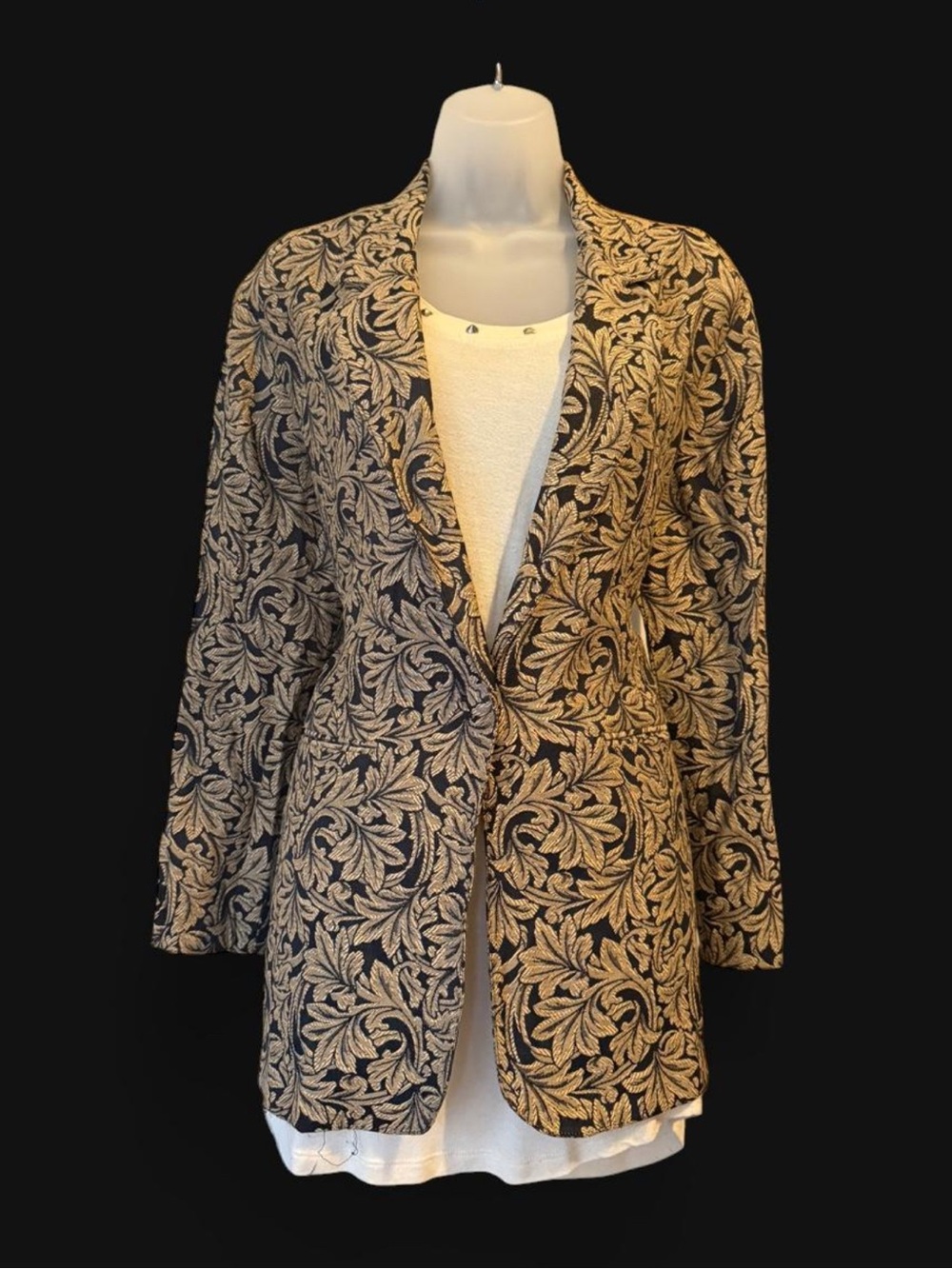 Kelly Stevens black and gold whimsigoth dark academia brocade floral blazer